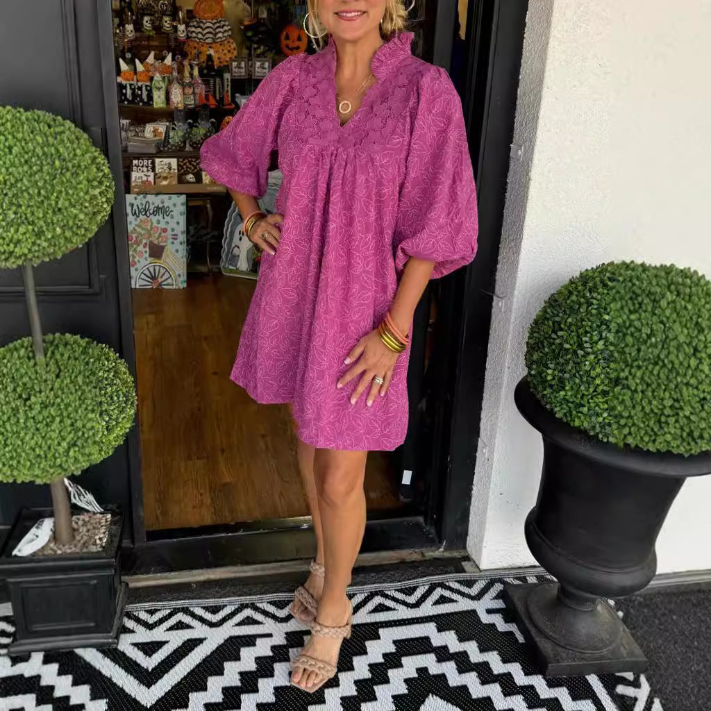 VITA | Zomerjurk Dames – Jurk met Broderie en Pofmouwen
