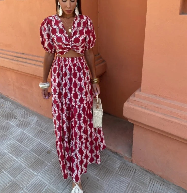 NEVE | Boho Set Dames met Print - Cropped Top en Maxi Rok