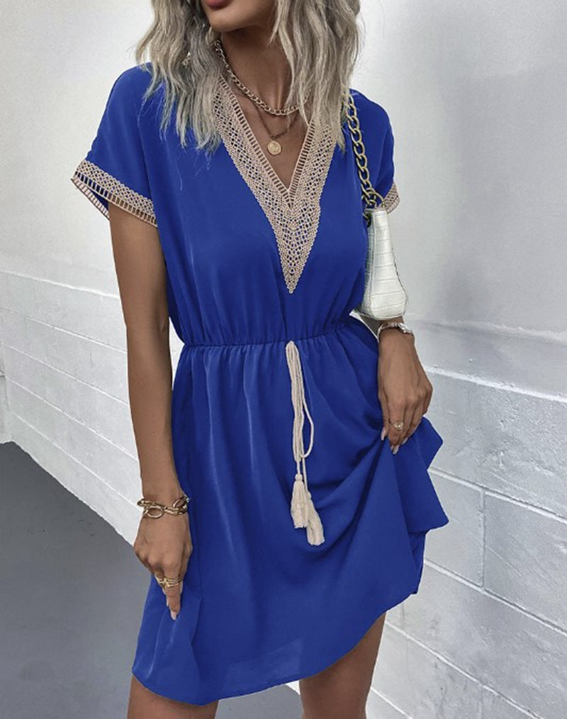 KAYLEY | Boho Strandjurk met V-Hals en Kwastjes – Luchtige Zomerjurk