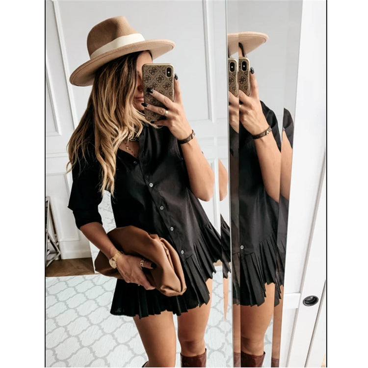 VOSSE | Overhemdjurk met Plissé Zoom – Blousejurk Dames Casual Chic