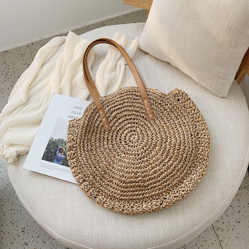 AMALIA | Ronde Stijlvolle Rieten Shopper - Boho Chic