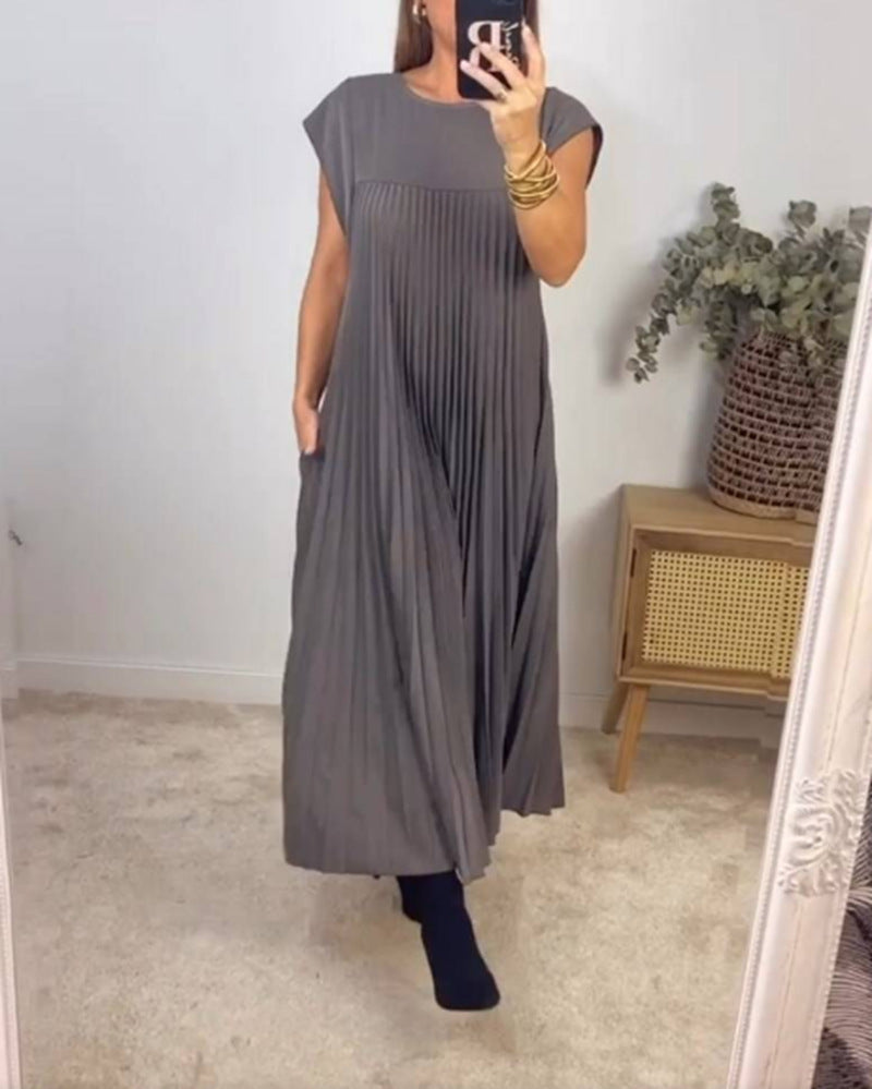 JOLINE | Plissé Jurk Dames Korte Mouwen – Midi Jurk in Meerdere Kleuren
