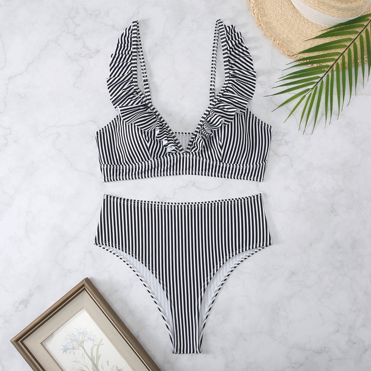 VESPER | Bikini met Volant - Elegante Ribstof en Hooggesneden Design