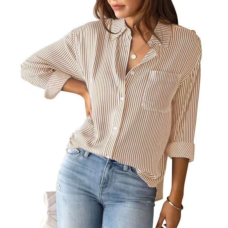 ROSANNA | Gestreepte Blouse Dames – Zomerse Blouse met Knoop en Lange Mouwen