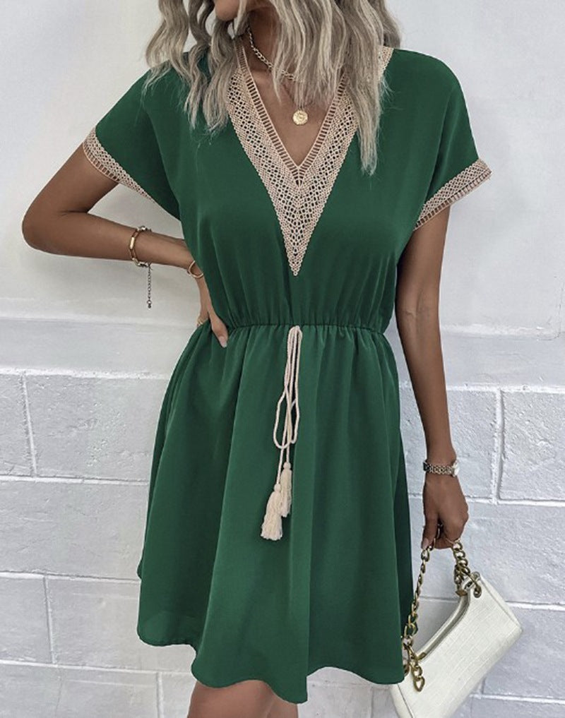 KAYLEY | Boho Strandjurk met V-Hals en Kwastjes – Luchtige Zomerjurk