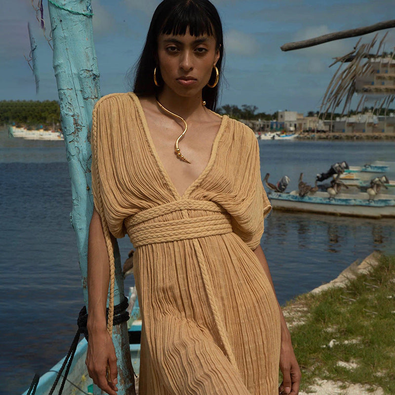 FINNE | Bohemian Maxi Jurk met Gevlochten Details – Luchtige Zomerstijl