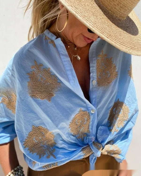 VIKTORIA | Boho Blouse met Goudborduursel – Luchtig & Chic
