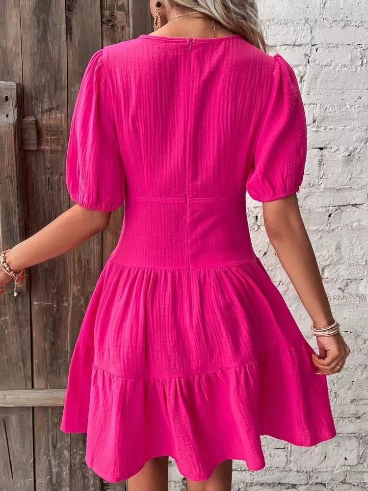 EVI | Roze Zomerjurk Met Pofmouwen – Luchtige Katoenlook