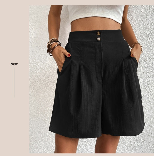 CAMILLE | High-Waist Dames Short – Elegante Losse Pasvorm met Knopen