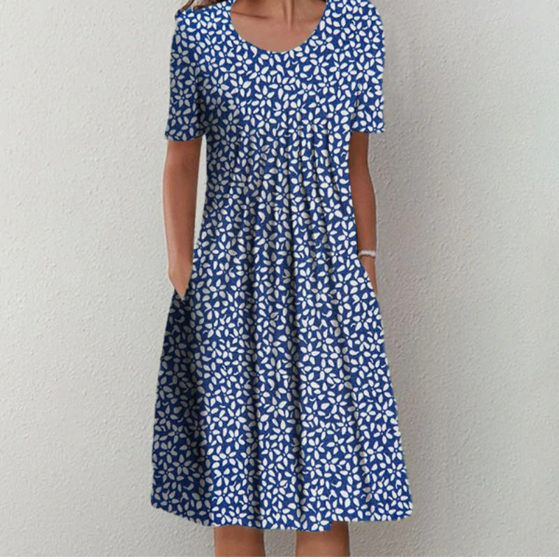 LEXI | Zomerjurk Dames Bloemenprint – Luchtige Korte Mouwen Jurk met Zakken