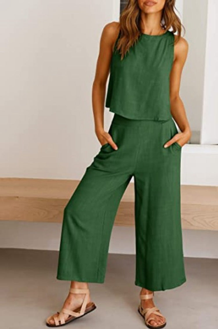 NATHALIE | Twee-Delige Set Dames – Linnen Look Top & Culotte Broek | Zomeroutfit