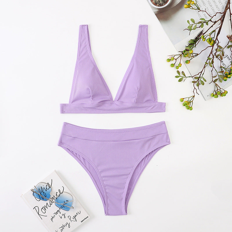 ABBY | High Waist Bikini Dames – Klassieke Bikini Set met V-Hals Top
