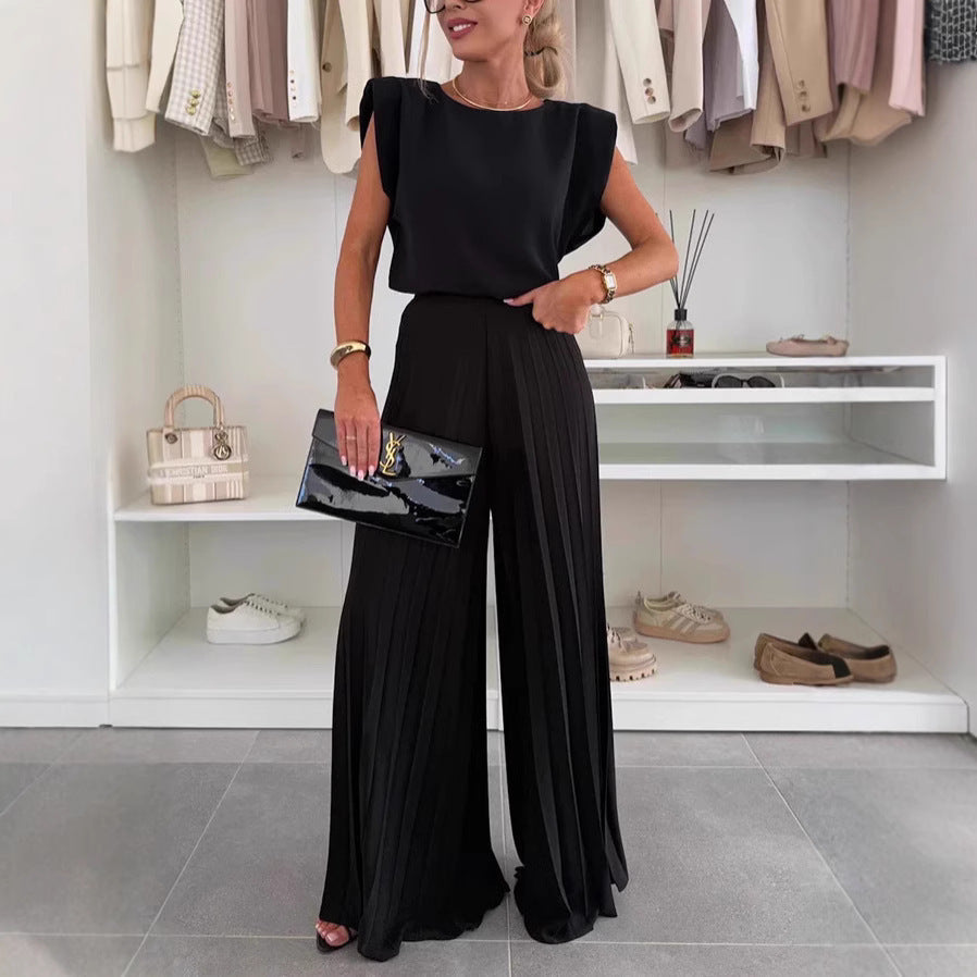 CATHARINA | Plissé Set met Schouderdetails – Elegante 2-delige Outfit