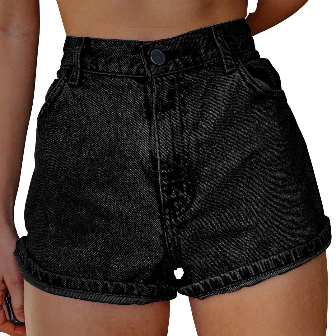 SOLEIL | Denim Short High Waist met Zon en Bloemenprint – Boho Festival Musthave