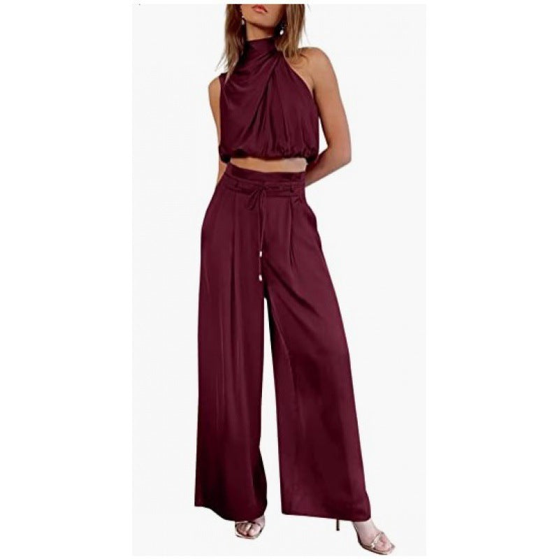 DINA | Satijnen Co-Ord Set Dames – Luxe Crop Top en High-Waist Broek in Meerdere Kleuren