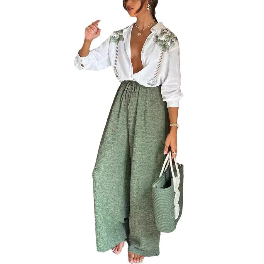 VESA | Palm Chic Set – Tropisch Blouse & Wijde Broek