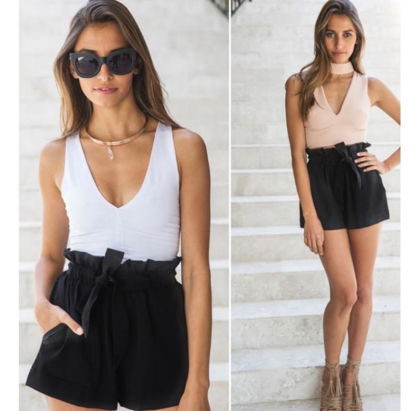 BRETTE | Paperbag Short Katoen – Hoge Taille met Strik en Zakken