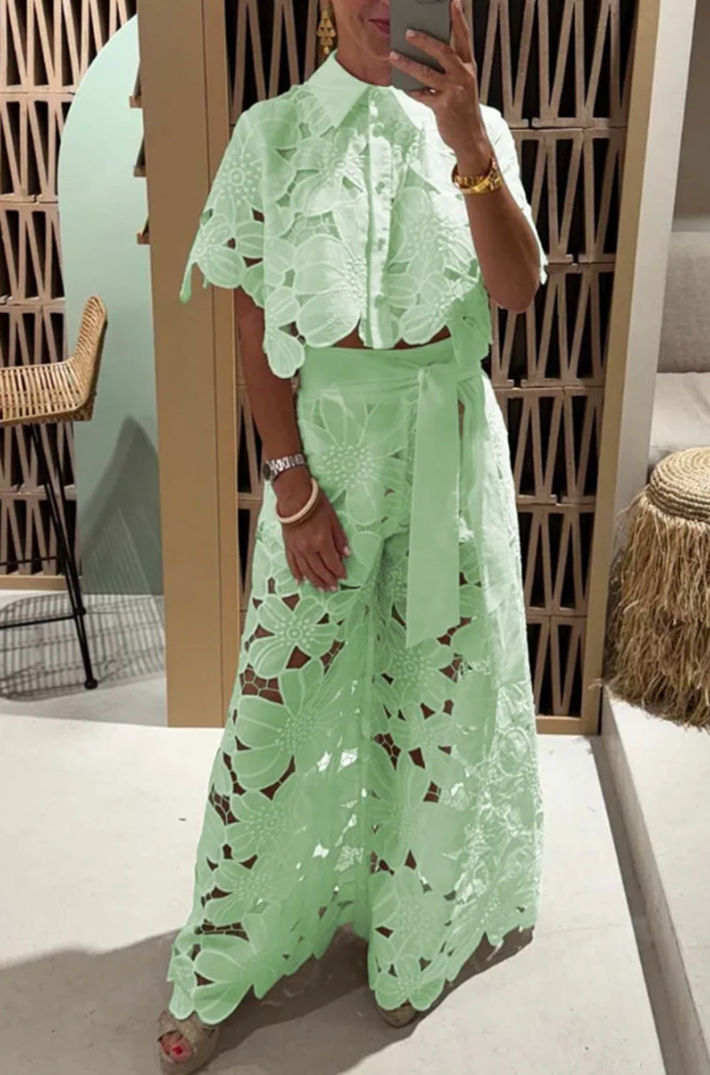 FIORA | Boho Broderie Kanten Set – Luxe Zomerlook met Statement Bloemen