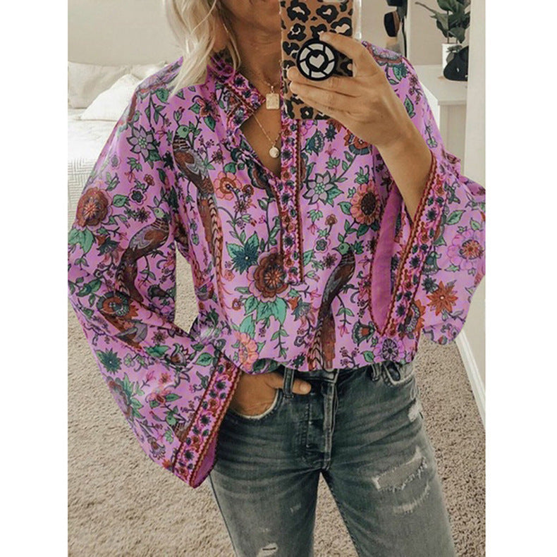 CATOO | Boho Blouse Dames – Kleurrijke Print met Wijde Mouwen in Verschillende Kleurvariaties