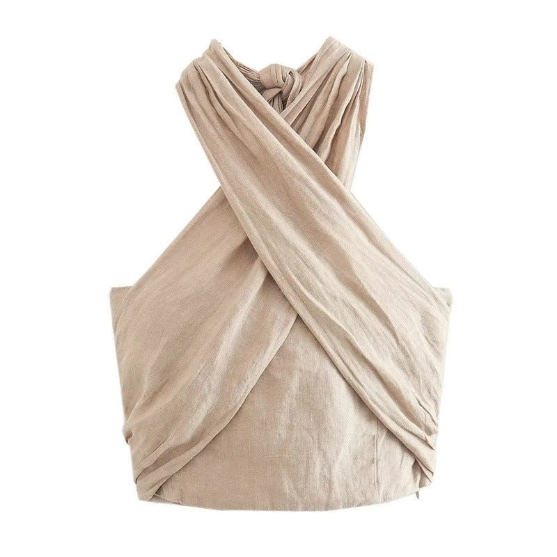 FLEURE | Linnen Crop Top met Kruisbanden - Boho Chic Crop Top Dames