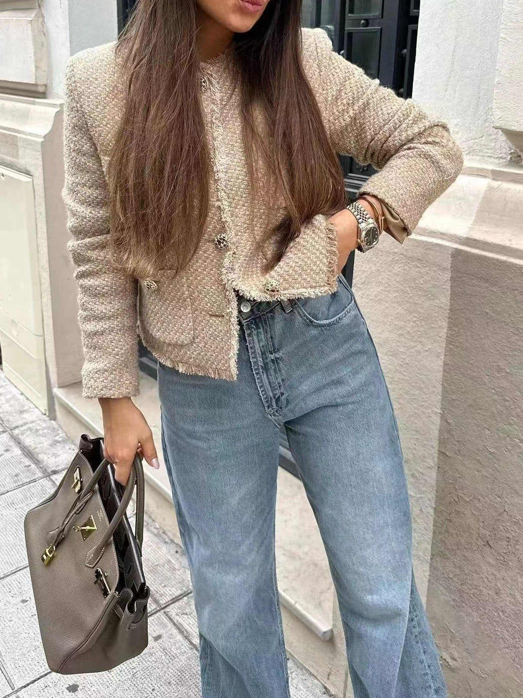 BIEN | Tweed Jasje met Goudkleurige Knopen – Elegant en Tijdloos | Dames Blazer
