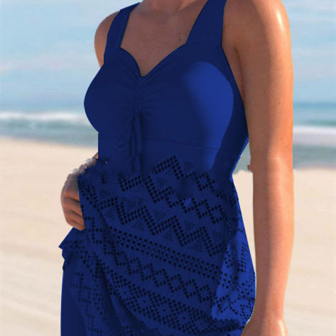 EVA | Elegante Tankini Jurk met Kant – Flatterend Badpak met Rokje en Gekruiste Rugbandjes