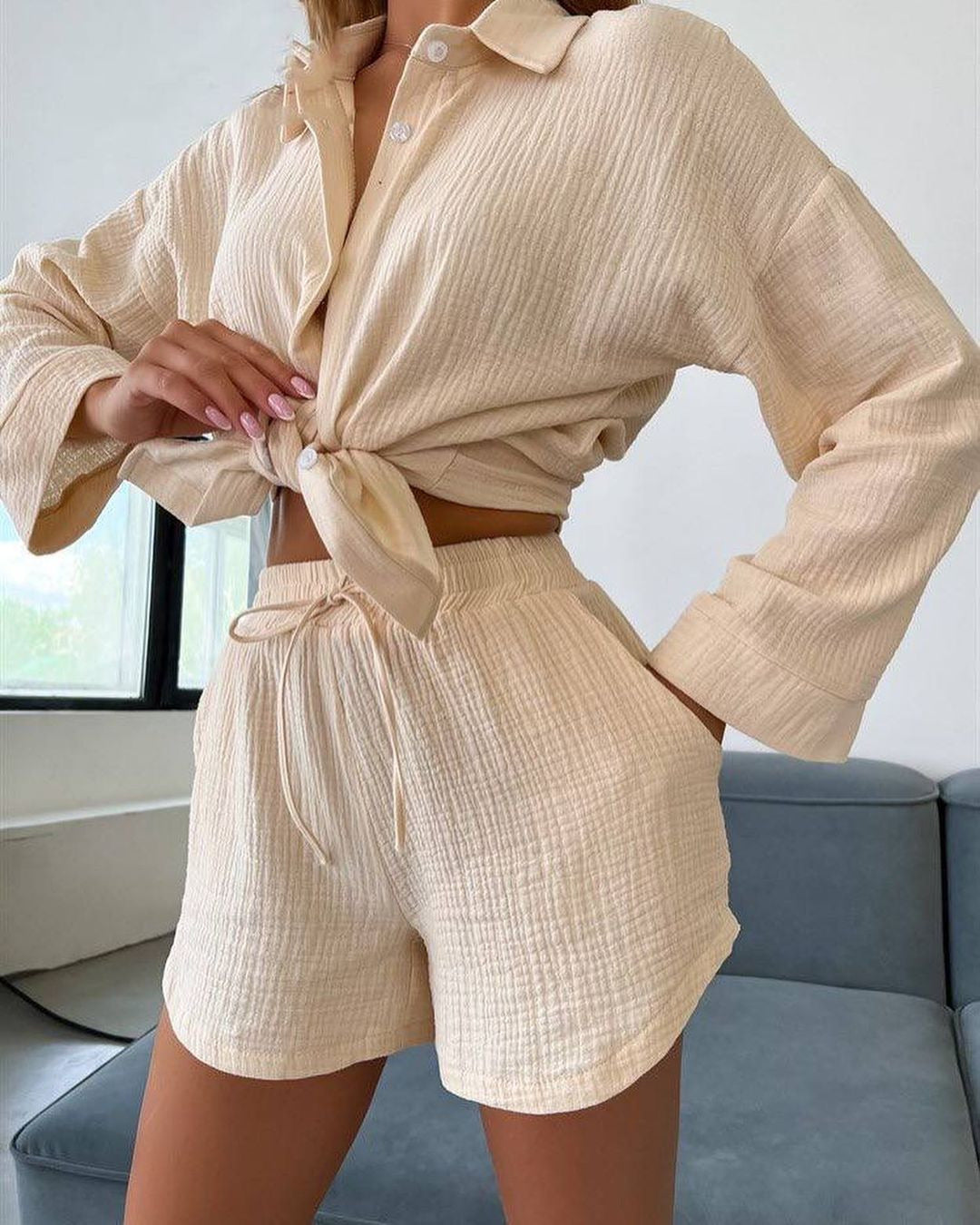DIEKE | Two-Piece Lounge Set Dames – Zomerse Blouse en Short Co-ord