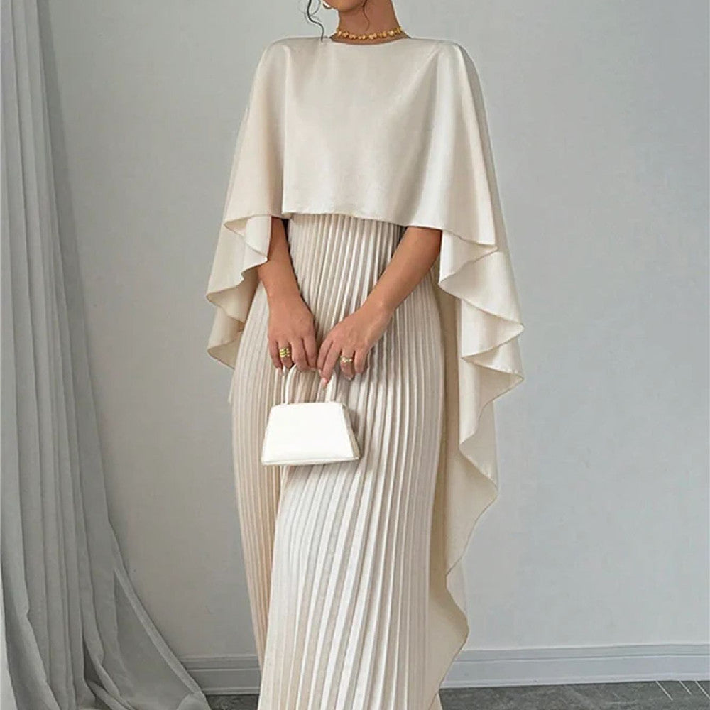 LIZ | Plissé Jurk met Cape – Elegante Maxi Jurk voor Bruiloften en Galafeesten