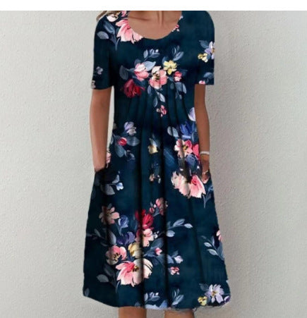 LEXI | Zomerjurk Dames Bloemenprint – Luchtige Korte Mouwen Jurk met Zakken