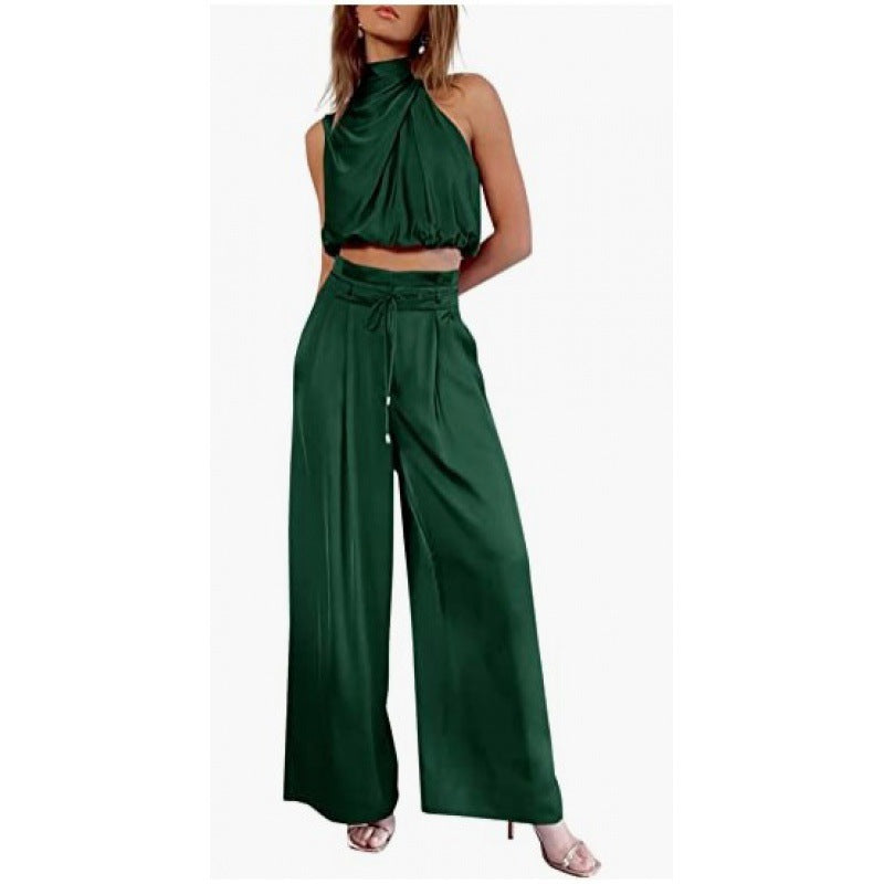 DINA | Satijnen Co-Ord Set Dames – Luxe Crop Top en High-Waist Broek in Meerdere Kleuren