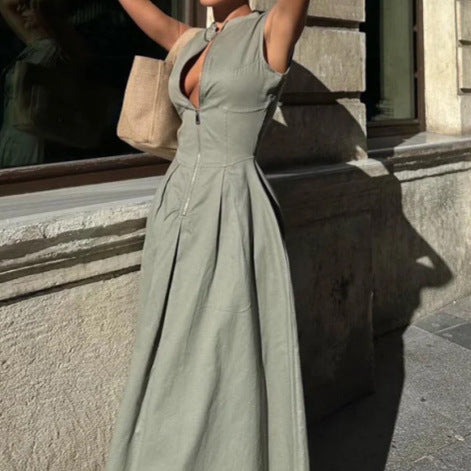 ALESIA | Zip-Front Maxi Jurk – Chic & Stoer in één