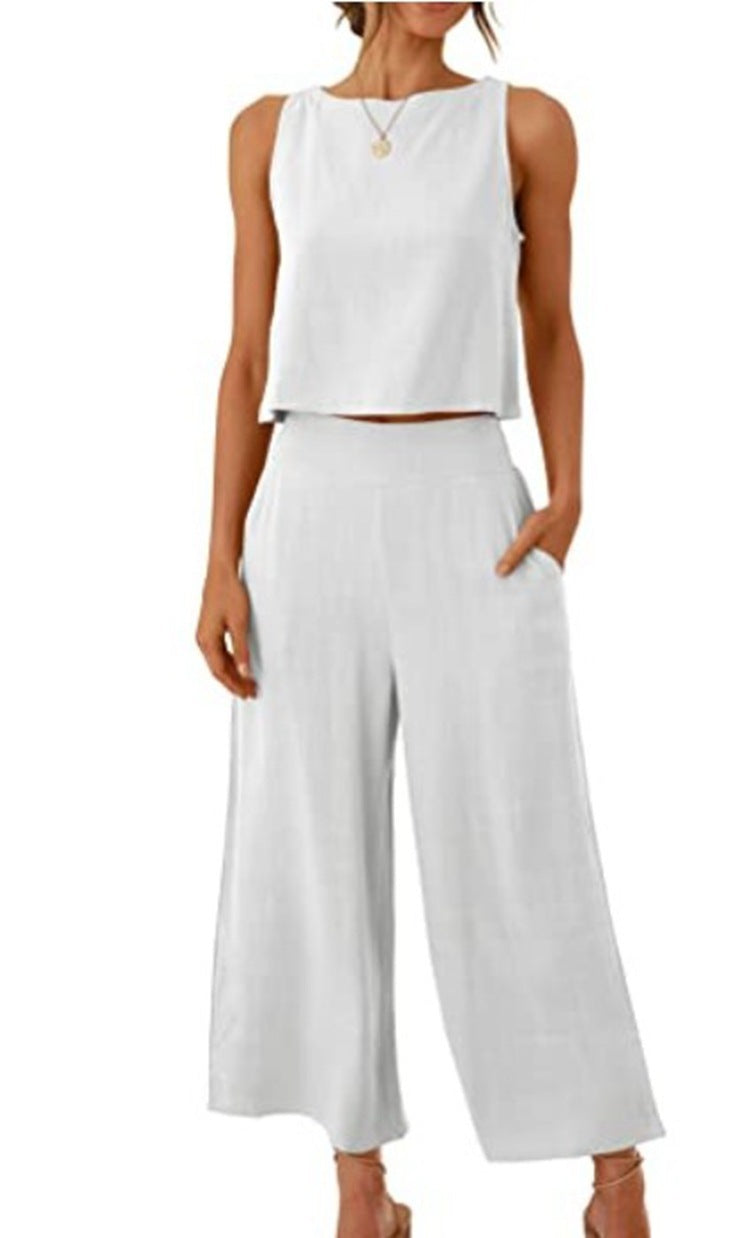 NATHALIE | Twee-Delige Set Dames – Linnen Look Top & Culotte Broek | Zomeroutfit