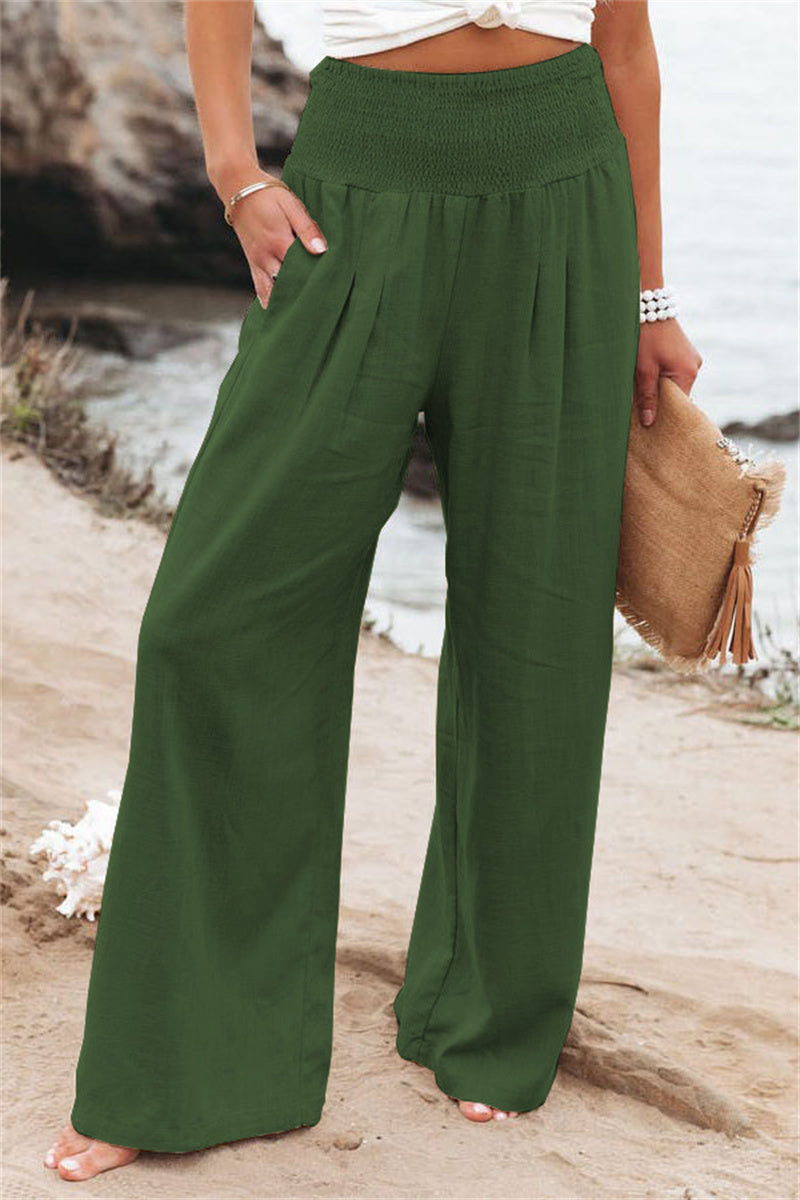 LEONORE | Linnen Look Wide Leg Broek Dames – Hoge Taille Zomerbroek met Elastische Band