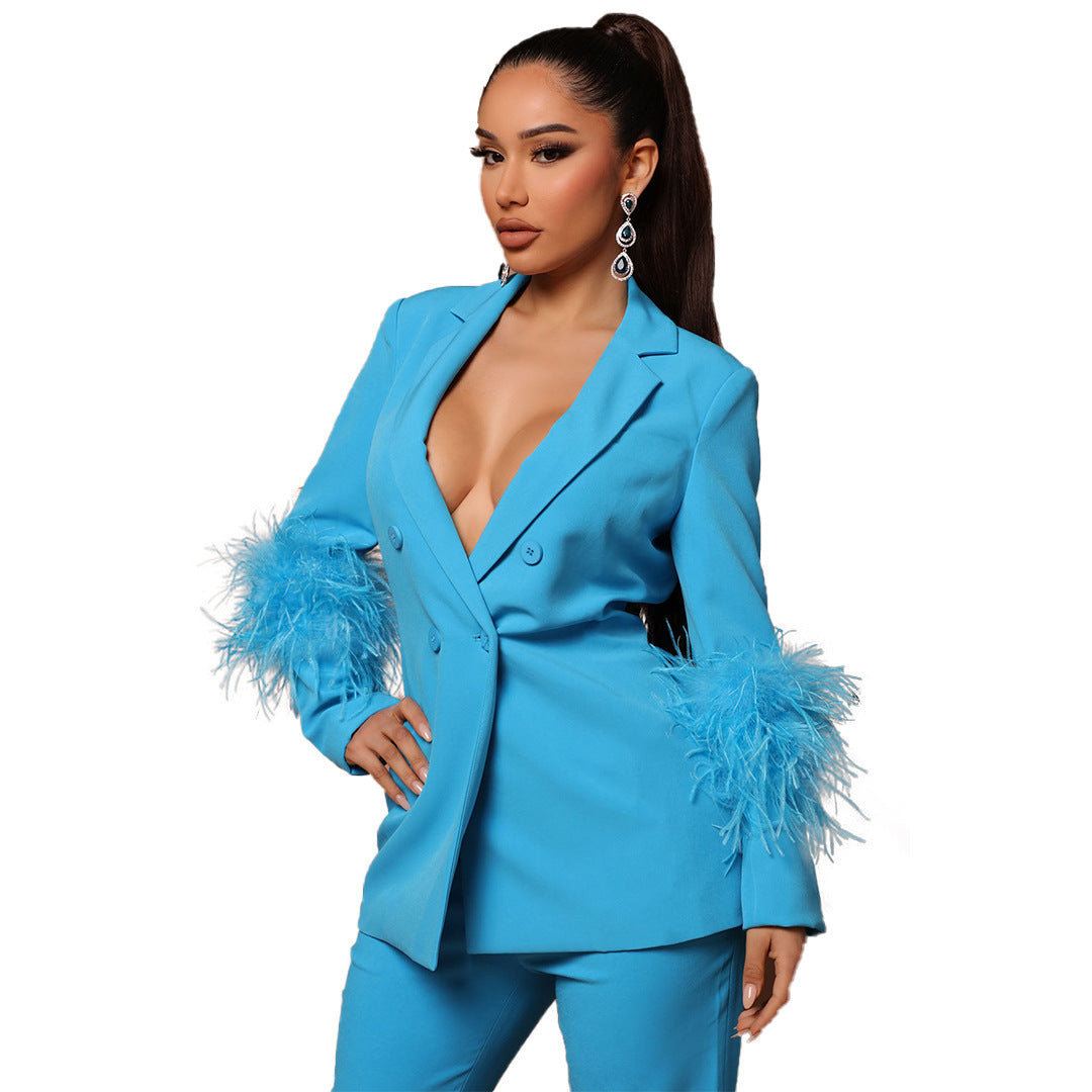 LYRA | Luxe Blazer Set met Veren – Elegant, Stijlvol & Statement-Making