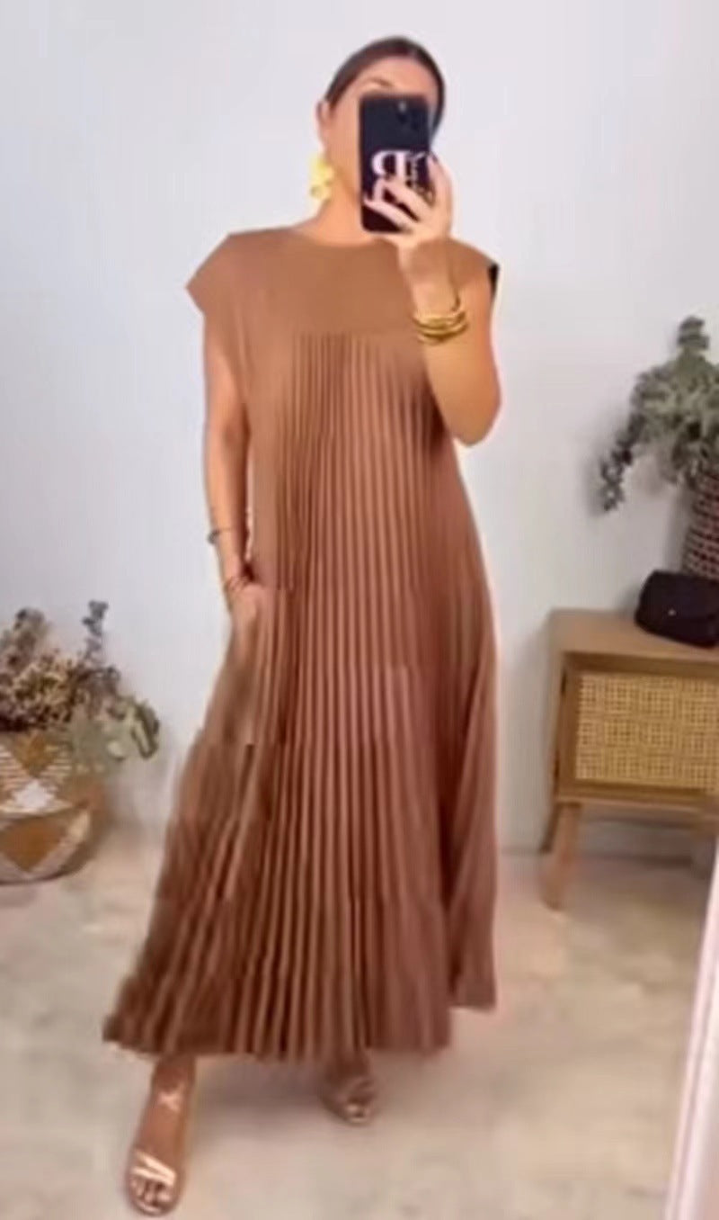 JOLINE | Plissé Jurk Dames Korte Mouwen – Midi Jurk in Meerdere Kleuren