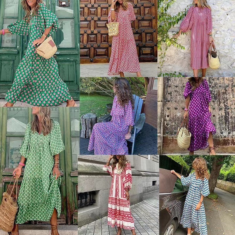 BOHO FIESTA | Maxi Jurk Dames met Print – Luchtige Zomerjurk in Bohemian Stijl