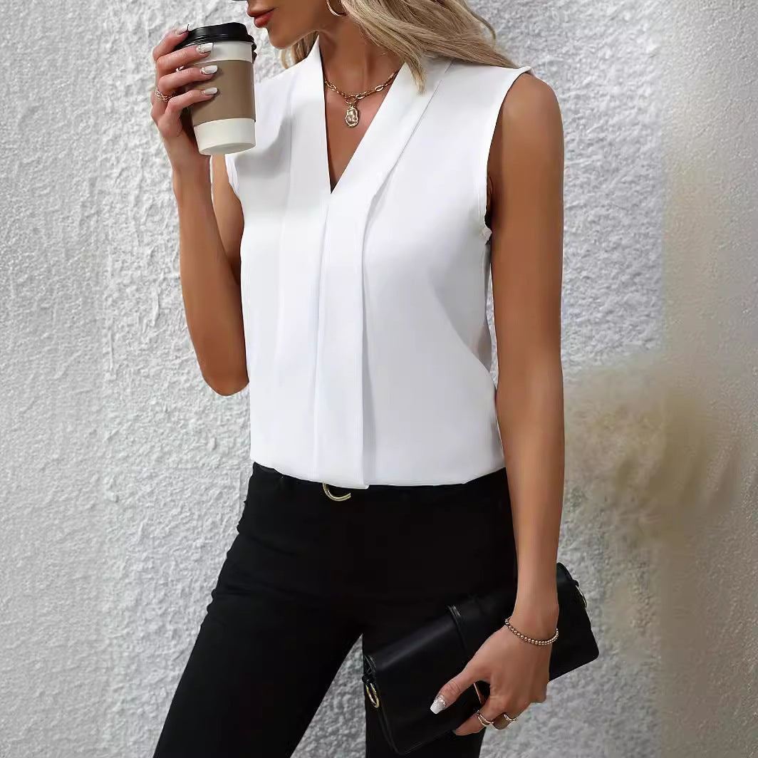 HAUKE | Mouwloze V-Hals Blouse – Minimal Chic met Elegante Look