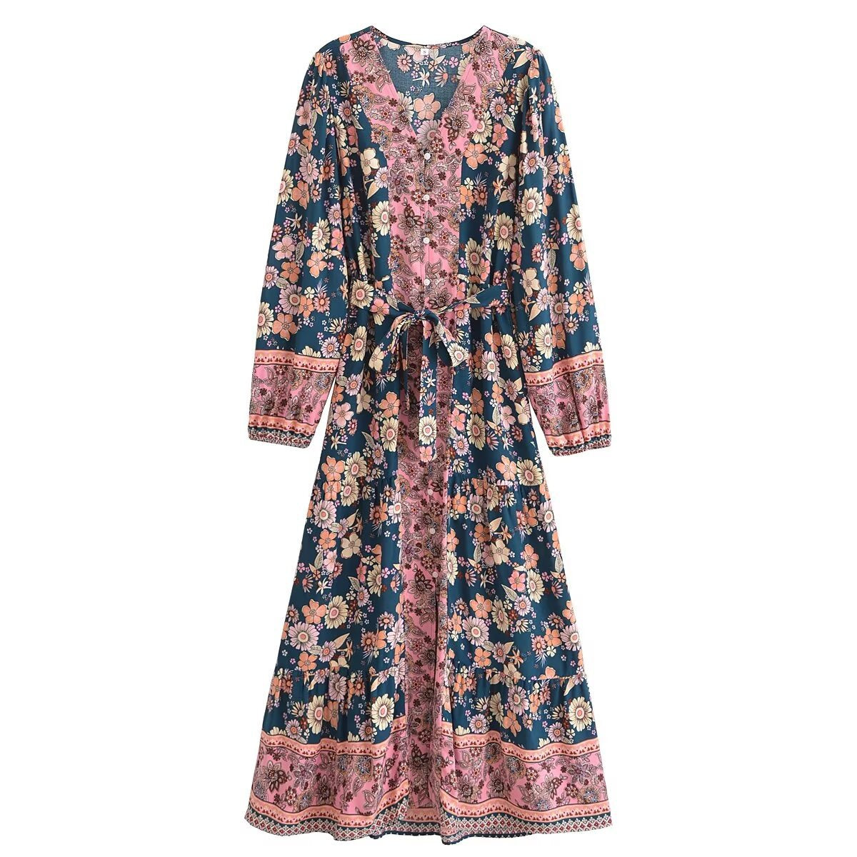 VIOLETTE | Boho Maxi Jurk Dames – Lange Zomerjurk met Bloemenprint in Ibiza-Stijl