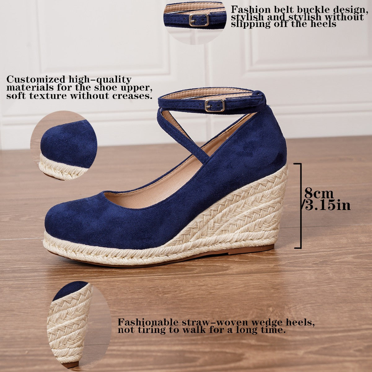 LEONTIEN | Elegante Wedge Sandalen - Blauwe Espadrille Hak