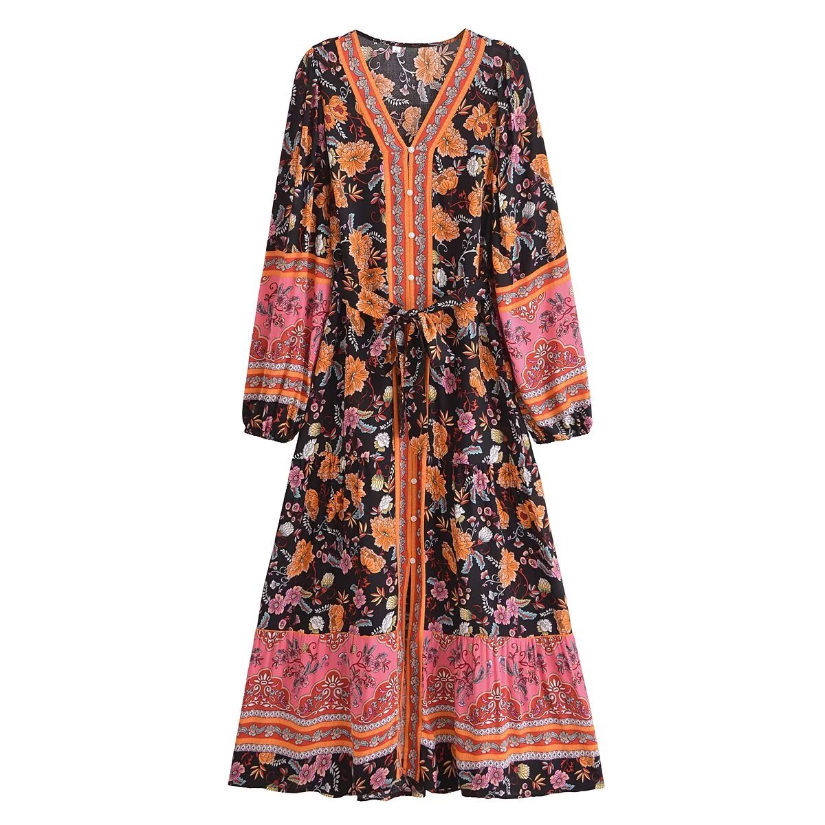 VIOLETTE | Boho Maxi Jurk Dames – Lange Zomerjurk met Bloemenprint in Ibiza-Stijl