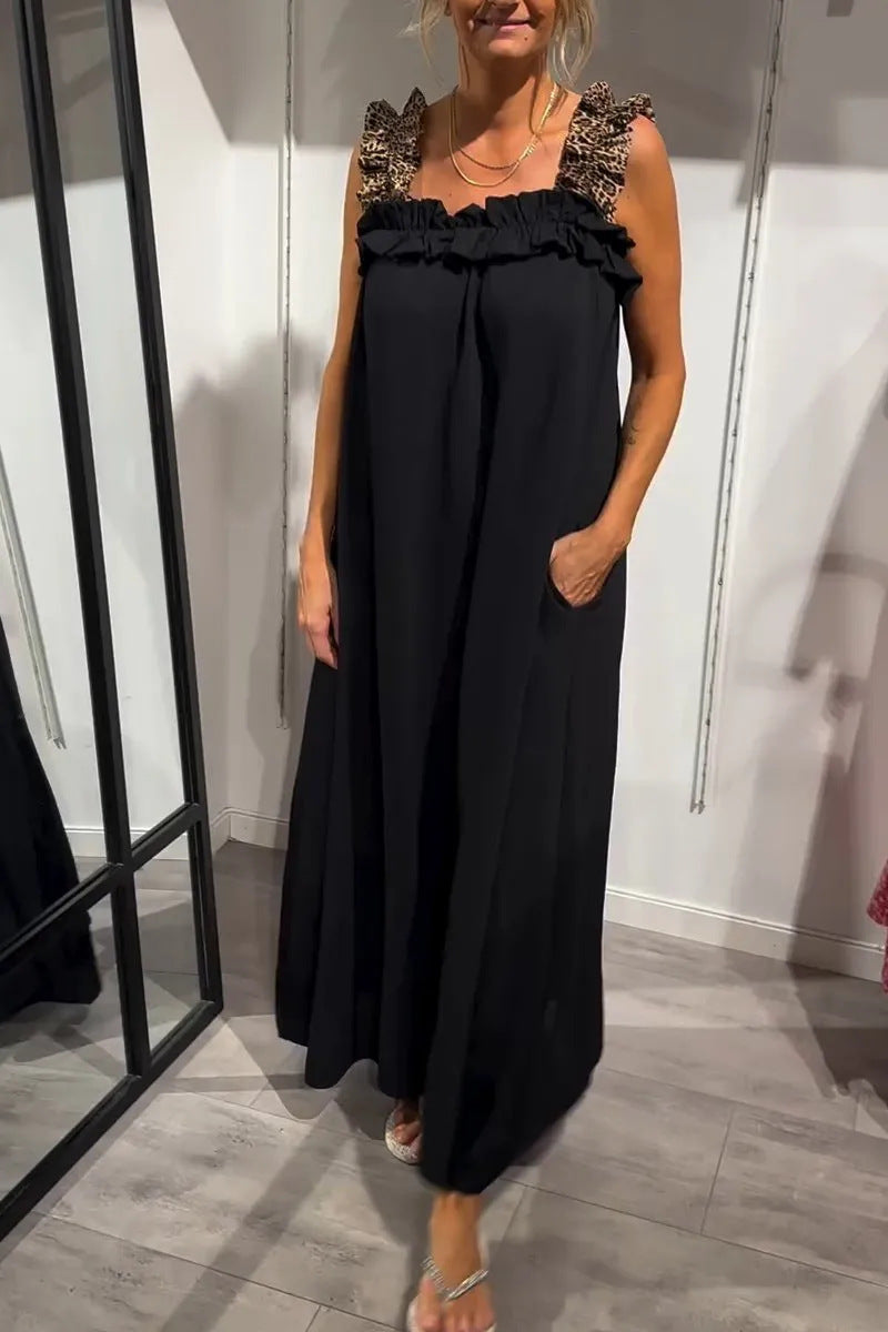 NESS | Maxi Zomerjurk met Panterbandjes – Katoenen Comfort in Stijl
