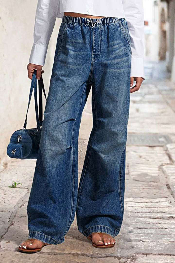 YOANA | Wide Leg Denim Broek met Elastische Taille – Relaxed Fit Jeans voor Dames