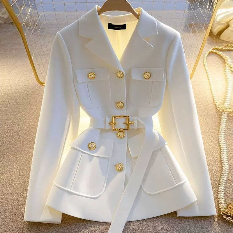 SUUZ | Blazer Dames met Gouden Knopen en Ceintuur – Luxe Getailleerd Jasje