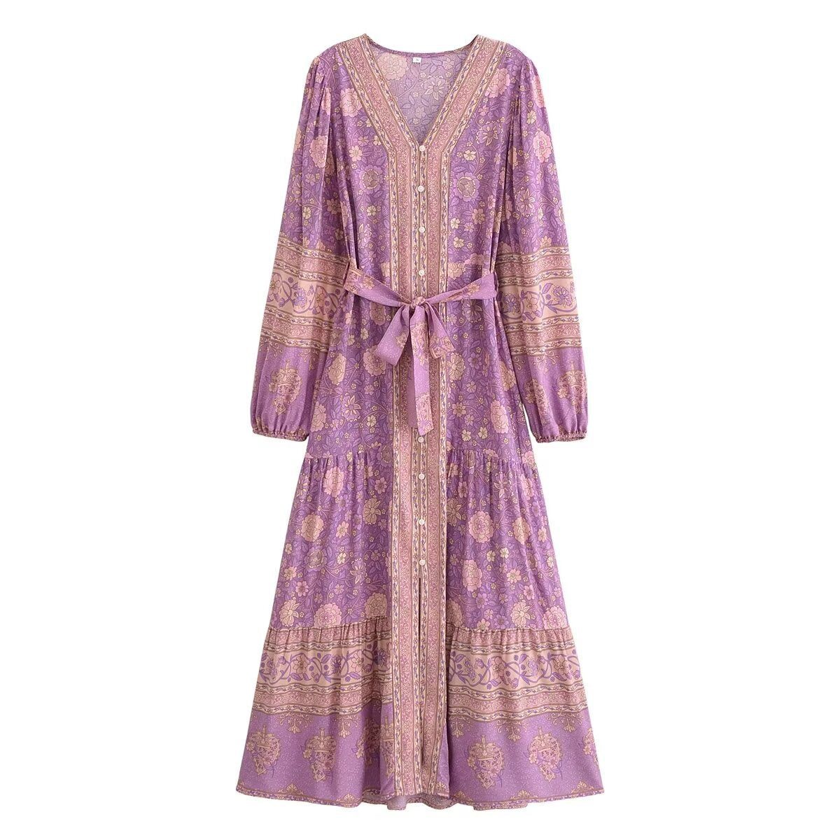 VIOLETTE | Boho Maxi Jurk Dames – Lange Zomerjurk met Bloemenprint in Ibiza-Stijl