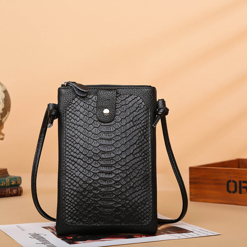 ROMY | Zwarte Crossbody Telefoontas met Slangenprint – Compacte Schoudertas voor Dames