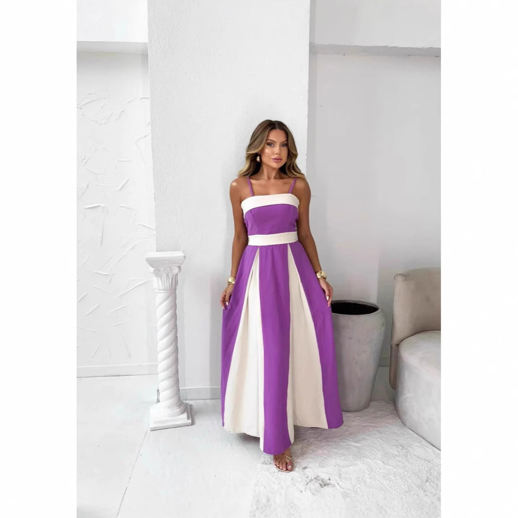 MADELEINE | Maxi Jurk met Crèmekleurige Accenten – Zomerse Elegantie met Spaghettibandjes
