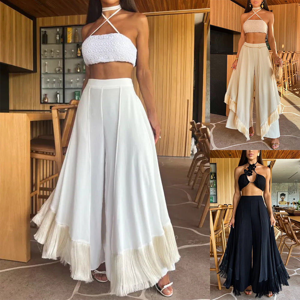CASSANDRA | Palazzo Broek met Franjes – Luxe High Waist Zomerbroek voor Dames