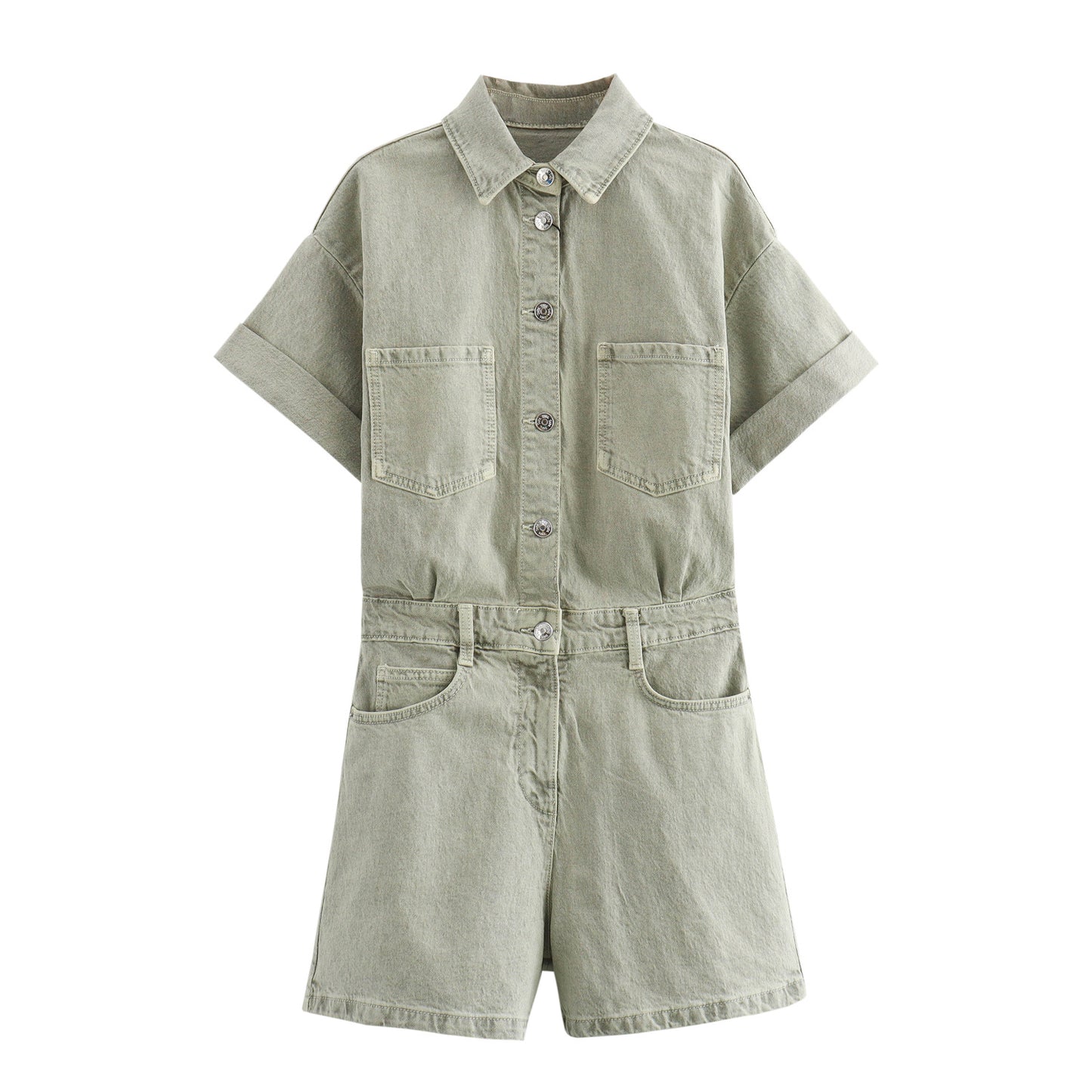 DUNYA | Denim Look Korte Jumpsuit – Stoer & Comfortabel van Katoen
