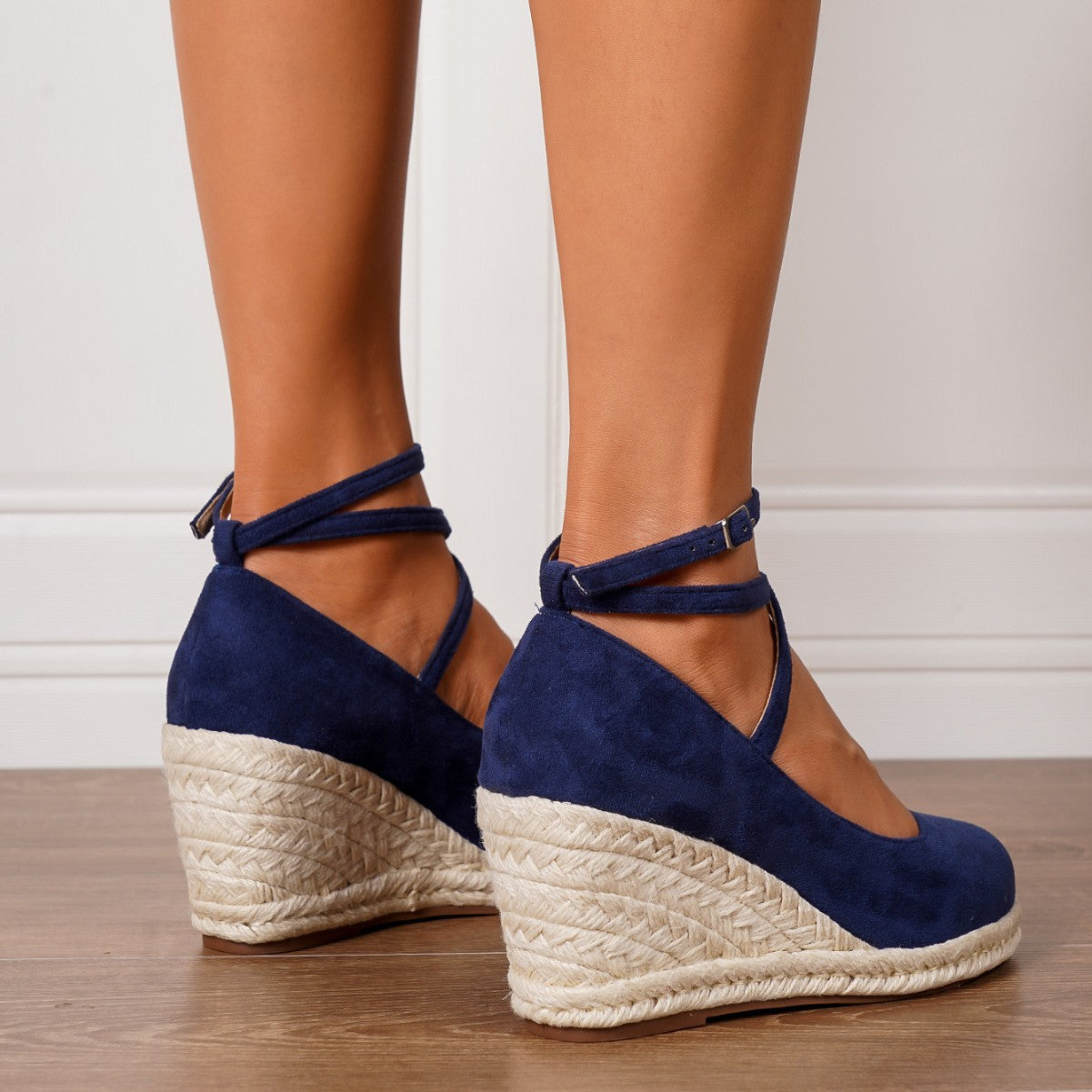 LEONTIEN | Elegante Wedge Sandalen - Blauwe Espadrille Hak