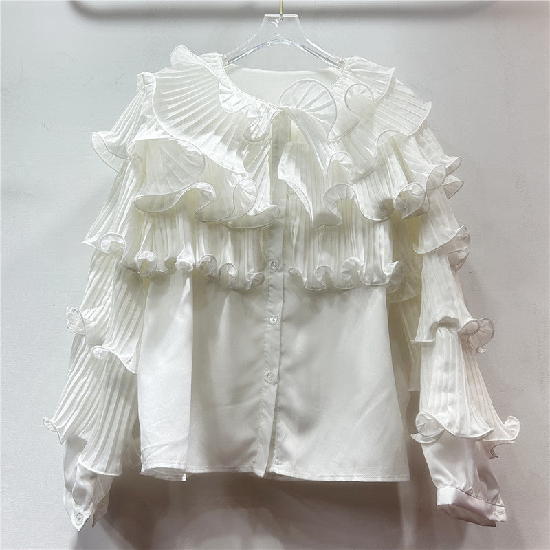 CAAT | Ruches Blouse met Plissé Mouwen – Statement Stijl in Felle Kleuren